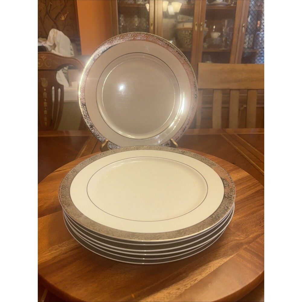 Vintage Chatham Fine China Platinum Rimmed  Dinner Plates. A Set Of 7